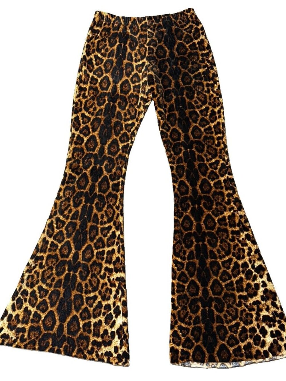 Vintage Y2K Wild Ride Velour Bell Bottom Pants Size S Leopard Print Mid Raw Hem